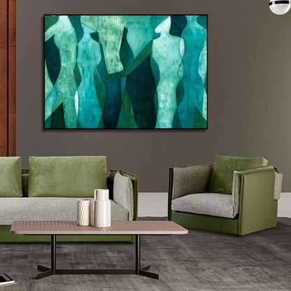 Contemporary Green Dancing Shapes Abstract Art