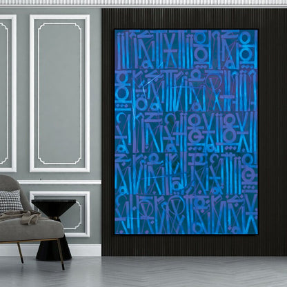 Dark Blue Retna Style Urban Expressionism Wall Artwork