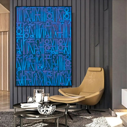 Dark Blue Retna Style Urban Expressionism Wall Artwork