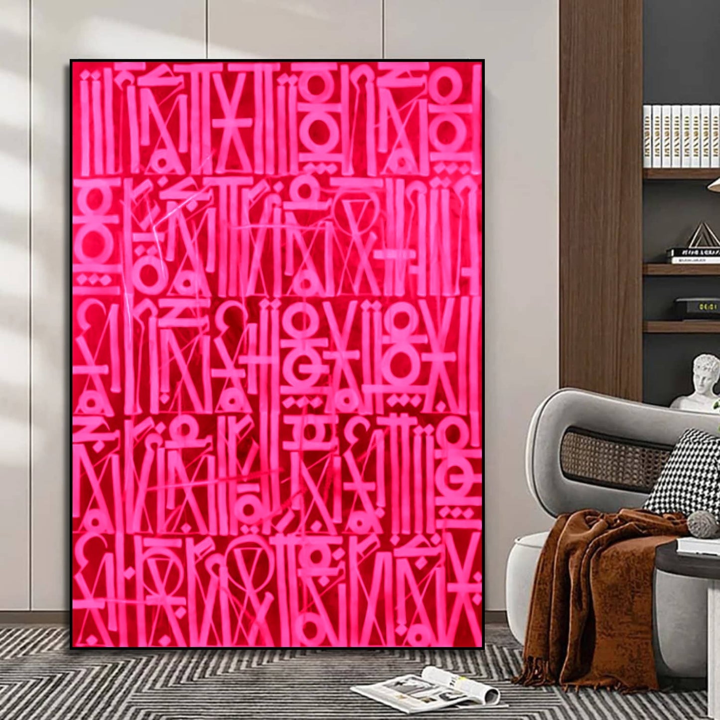 Dazzling Pink Retna-Inspired Canvas Oil Painting