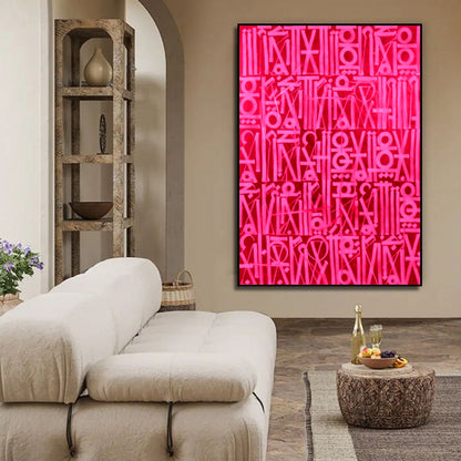 Dazzling Pink Retna-Inspired Canvas Oil Painting