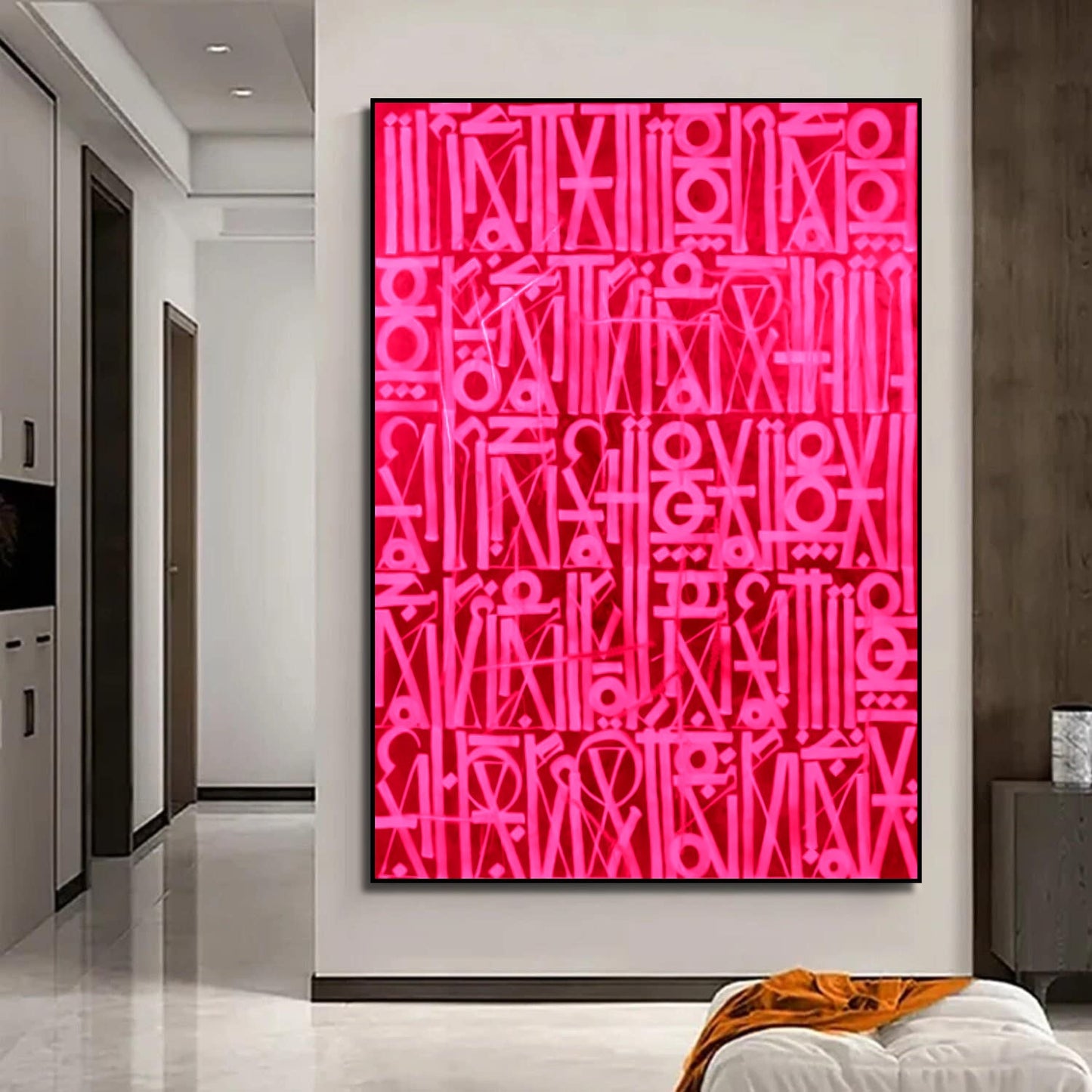 Dazzling Pink Retna-Inspired Canvas Oil Painting