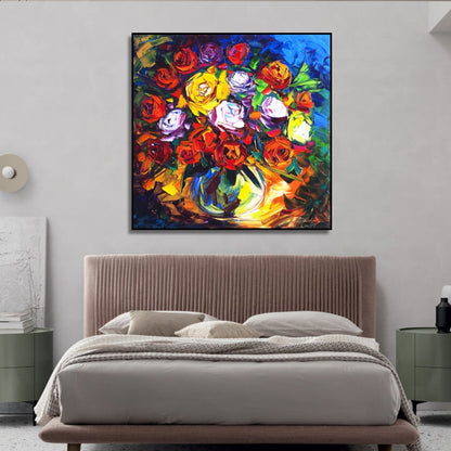 Expressive Rose Bouquet Colourful Textured Floral Painting