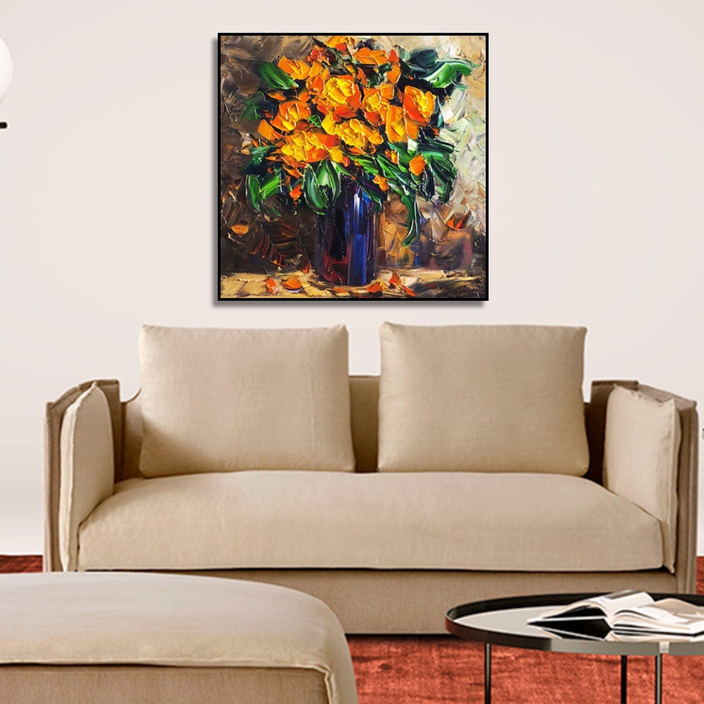 Vivid Orange Flower Vase Textured Nordic Style Painting