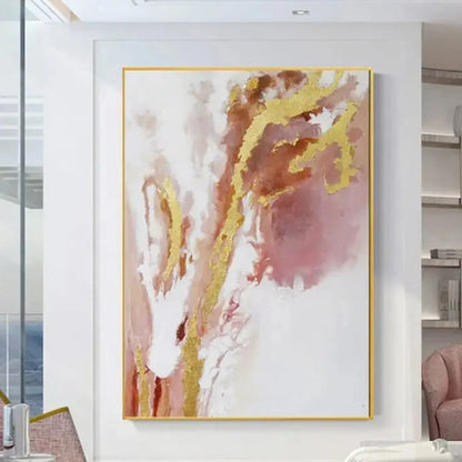 Abstract Pink and Gold Foil Textured Modern Painting