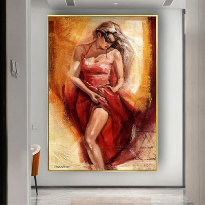 Attractive Red Dress Fashionable Girl Textured Painting