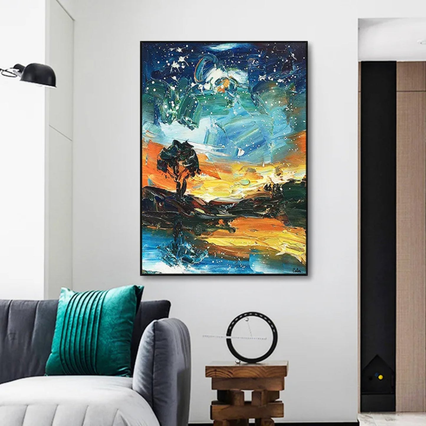 Heavy Textured Starry Sky Modern Landscape Artwork