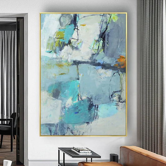 Acrylic Blue Textured Contemporary Modern Wall Art