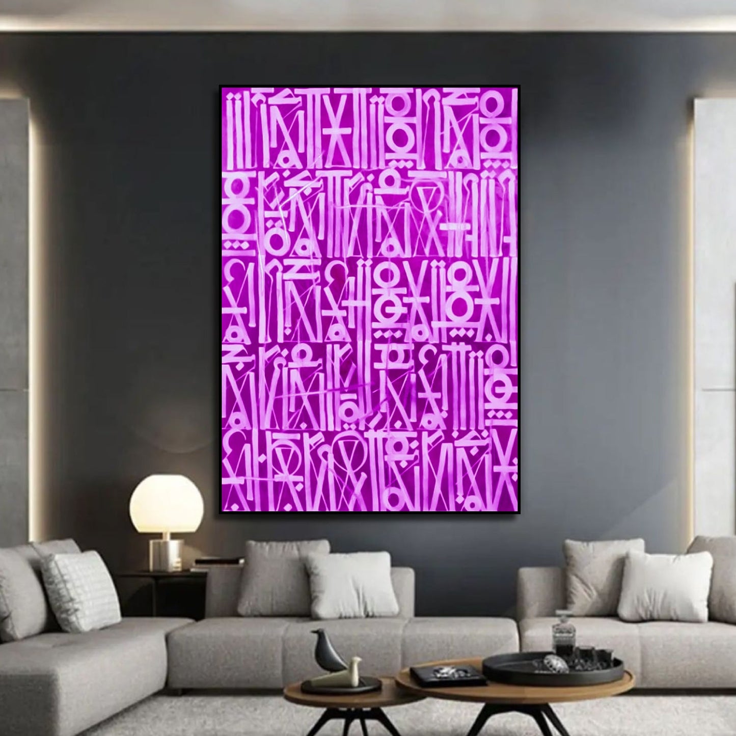 Retna-Inspired Purple Calligraphic Fonts Wall Painting