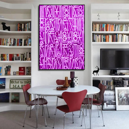 Retna-Inspired Purple Calligraphic Fonts Wall Painting