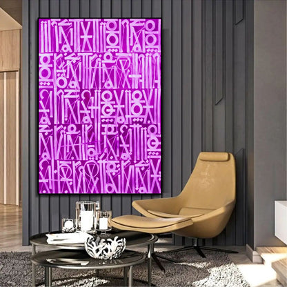 Retna-Inspired Purple Calligraphic Fonts Wall Painting