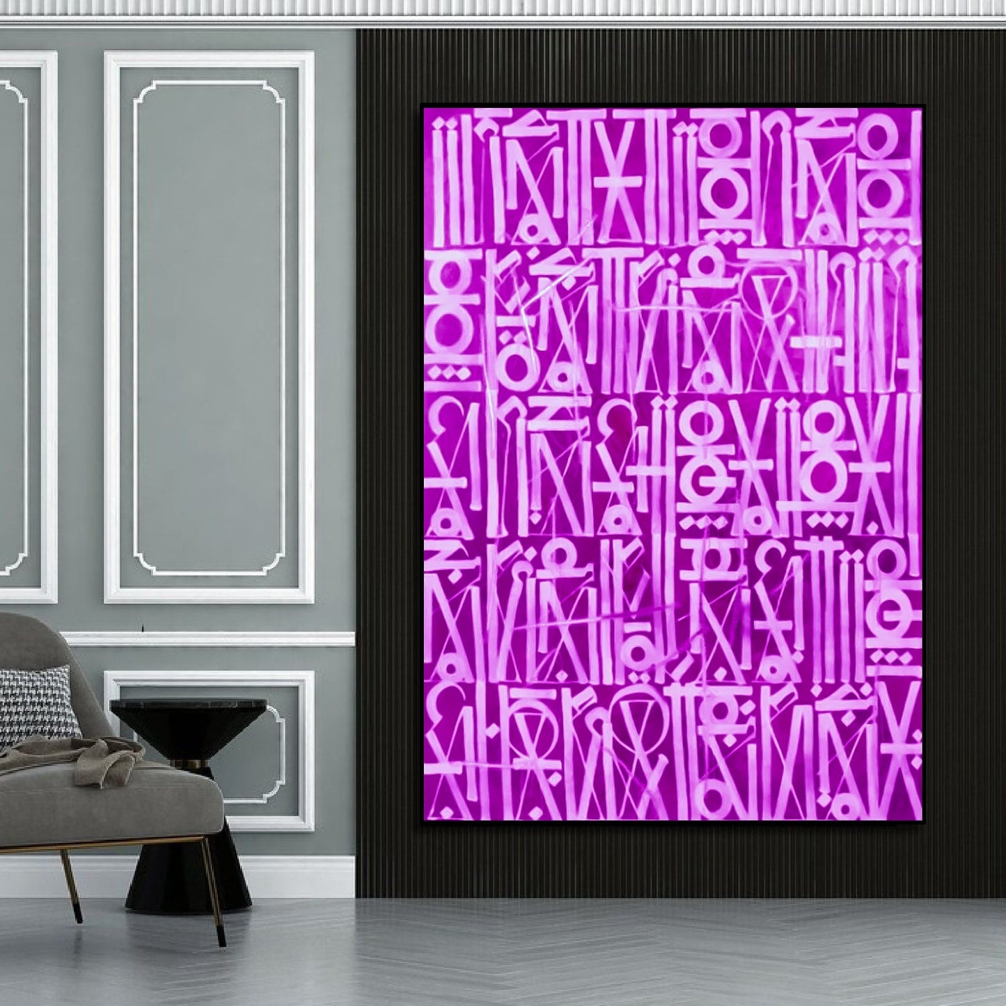 Retna-Inspired Purple Calligraphic Fonts Wall Painting