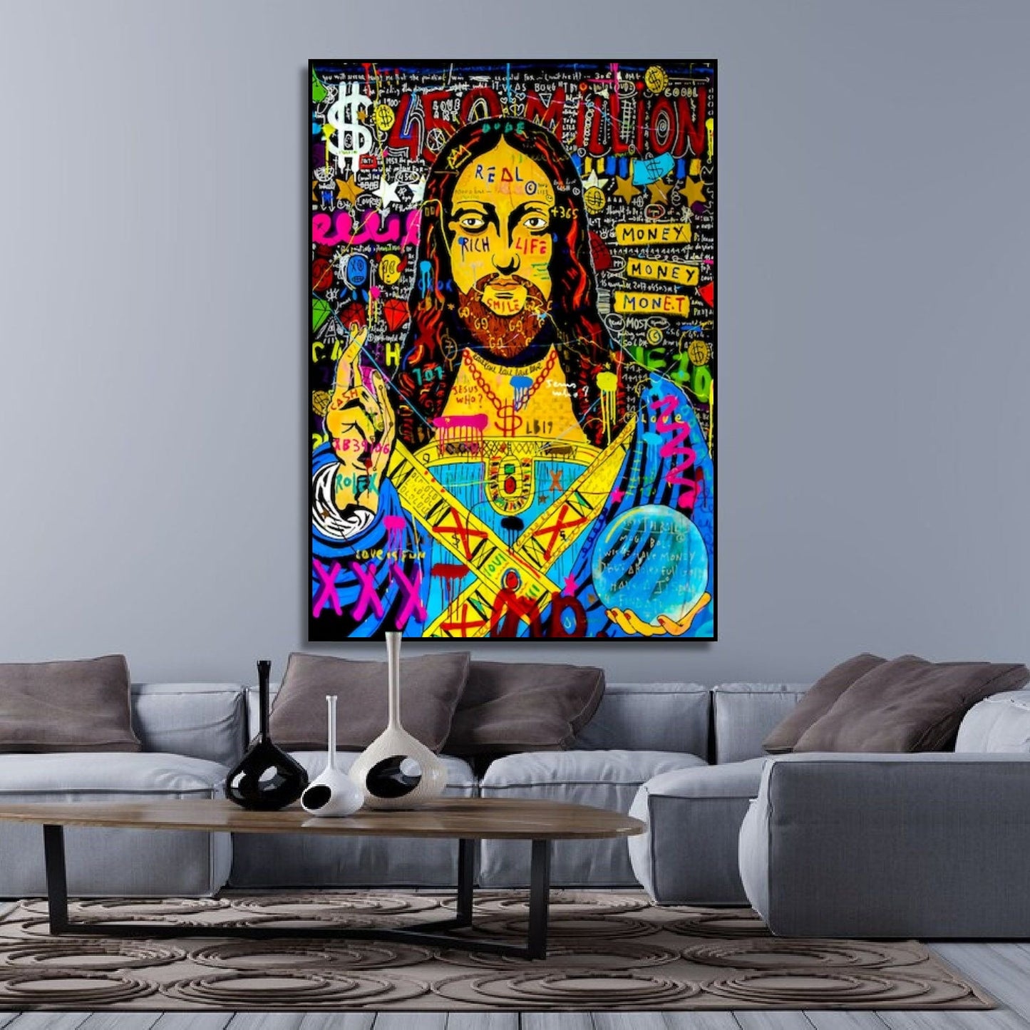 Jesus Multicolour Banksy Style Graffiti Oil Painting