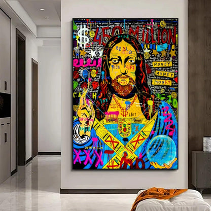 Jesus Multicolour Banksy Style Graffiti Oil Painting