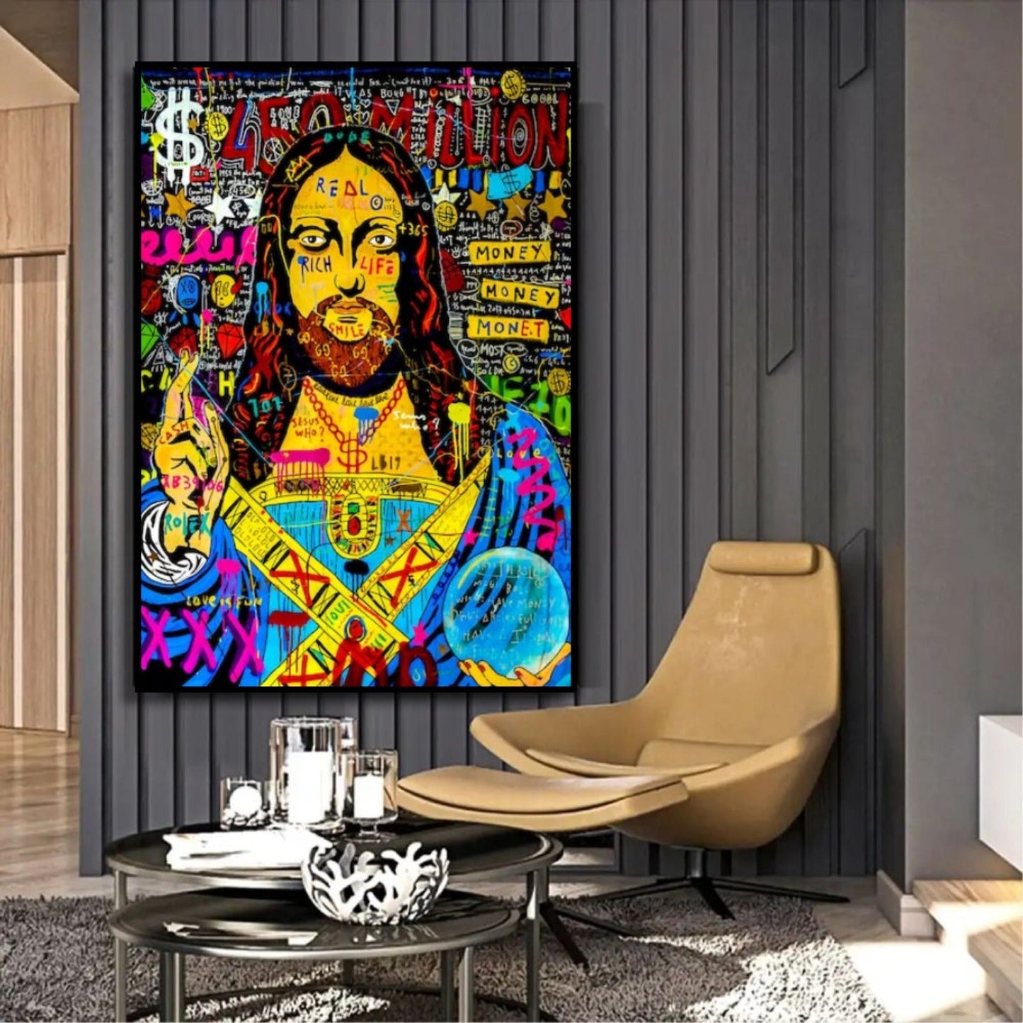 Jesus Multicolour Banksy Style Graffiti Oil Painting