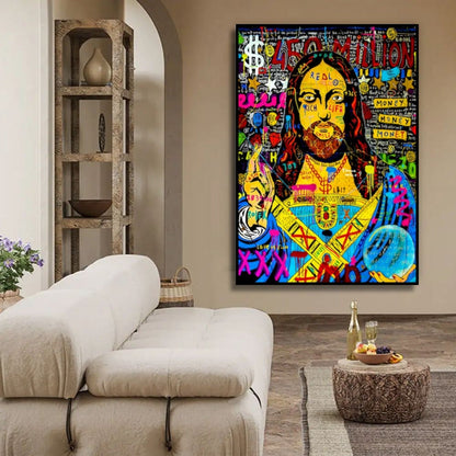 Jesus Multicolour Banksy Style Graffiti Oil Painting