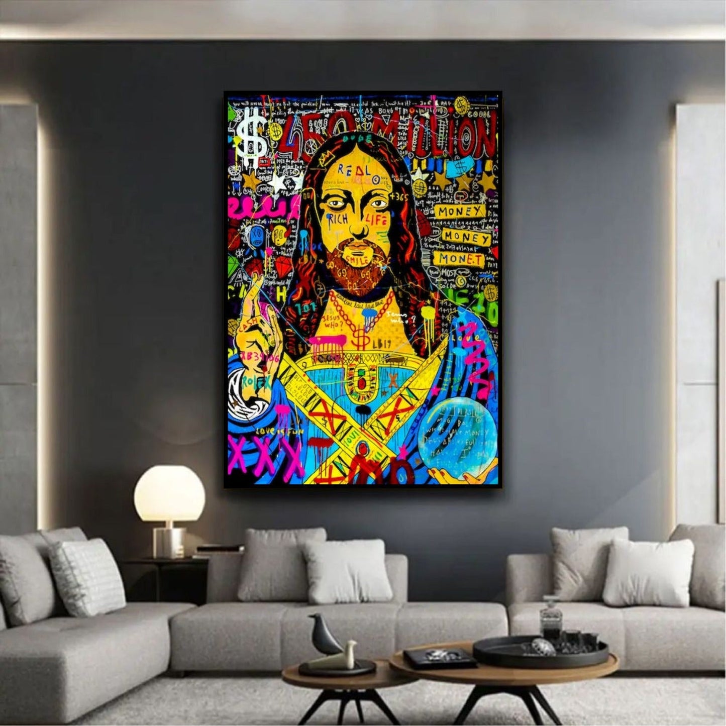 Jesus Multicolour Banksy Style Graffiti Oil Painting