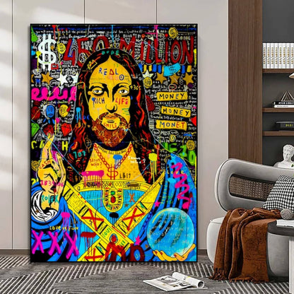 Jesus Multicolour Banksy Style Graffiti Oil Painting