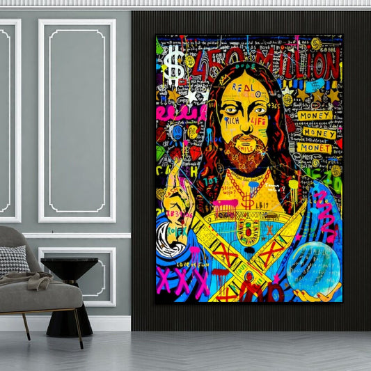 Jesus Multicolour Banksy Style Graffiti Oil Painting