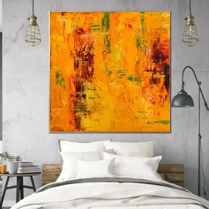 Abstract Yellow Multilayered Textured Oil Painting