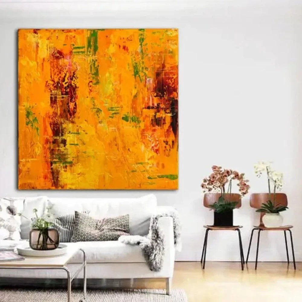 Abstract Yellow Multilayered Textured Oil Painting