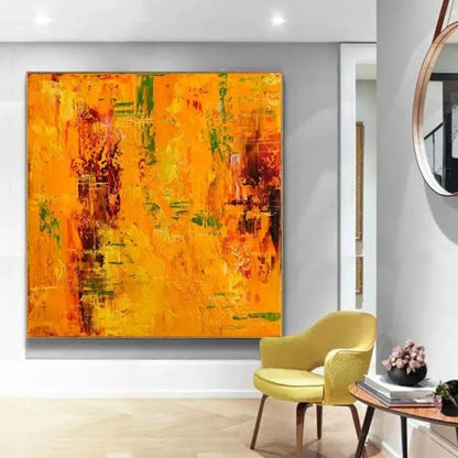 Abstract Yellow Multilayered Textured Oil Painting