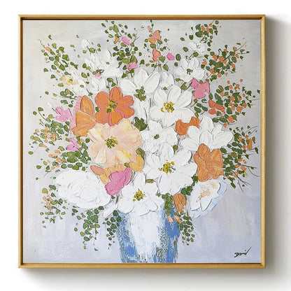 Heavy Textured Pastel Colour Flower Bouquet Painting