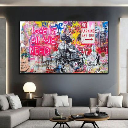 Love is All We Need Romantic Kids Graffiti Wall Art