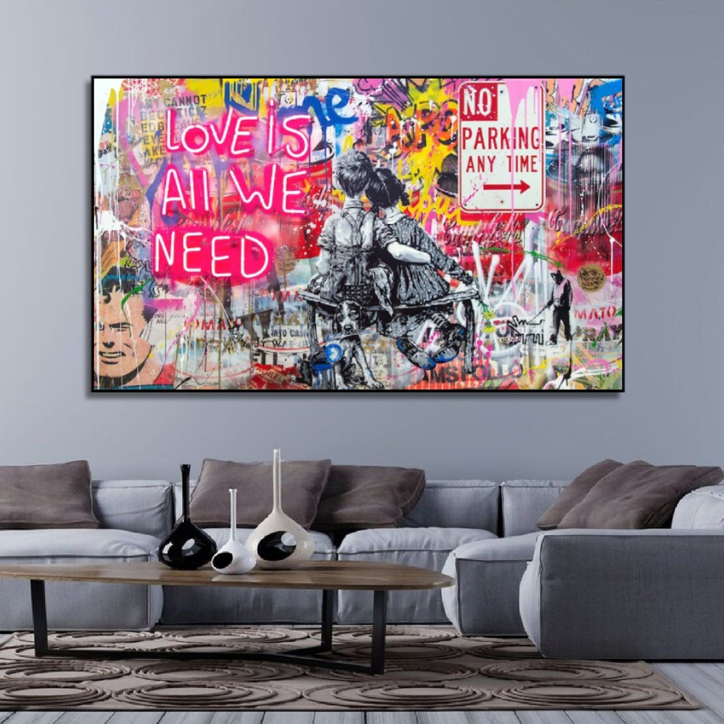 Love is All We Need Romantic Kids Graffiti Wall Art