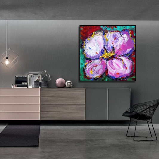 Beautiful Pink Textured Blooming Floral Impasto Wall Art