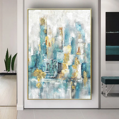 Abstract Aqua Blue Urban Cityscape Wall Art