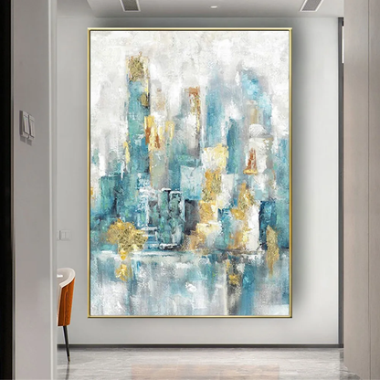 Abstract Aqua Blue Urban Cityscape Wall Art