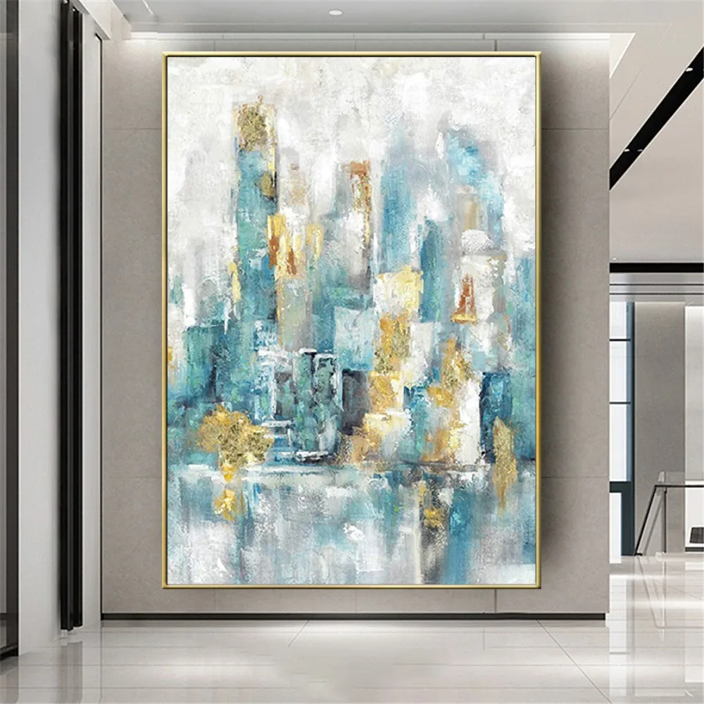 Abstract Aqua Blue Urban Cityscape Wall Art