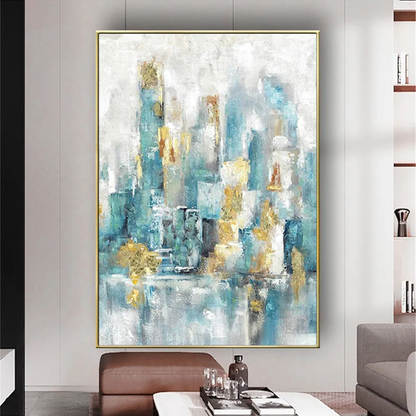 Abstract Aqua Blue Urban Cityscape Wall Art