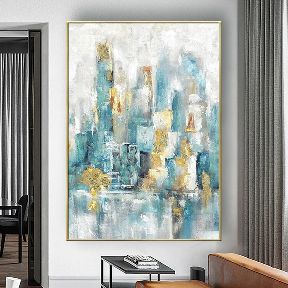 Abstract Aqua Blue Urban Cityscape Wall Art