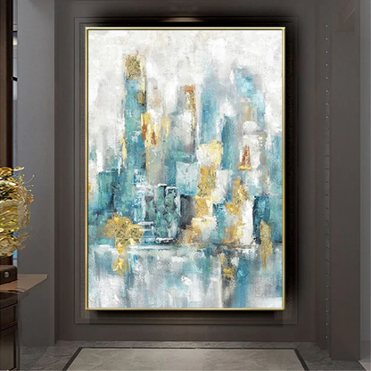 Abstract Aqua Blue Urban Cityscape Wall Art