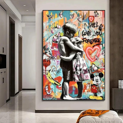 Multicolour Banksy Style Kids Love Graffiti Pop Art