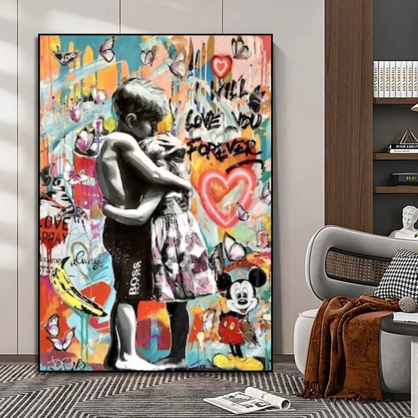 Multicolour Banksy Style Kids Love Graffiti Pop Art