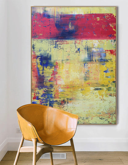 Yellow Red Abstract Painting 36'' X 48'' #IS57