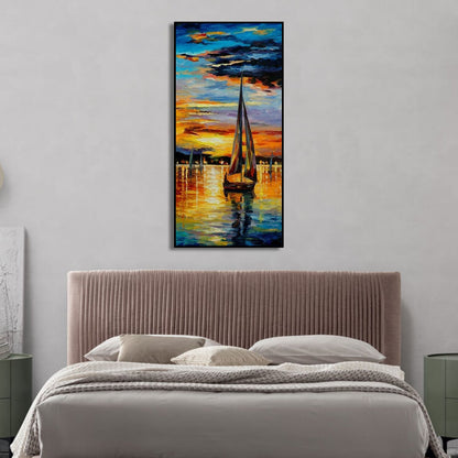 Nautical Sunset Sailboat Seascape Canvas Wall Art Painting