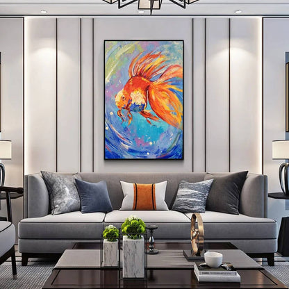 Abstract Ocean Underwater Goldfish Canvas Painting