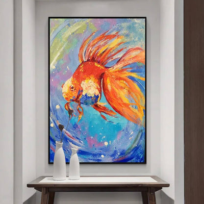 Abstract Ocean Underwater Goldfish Canvas Painting