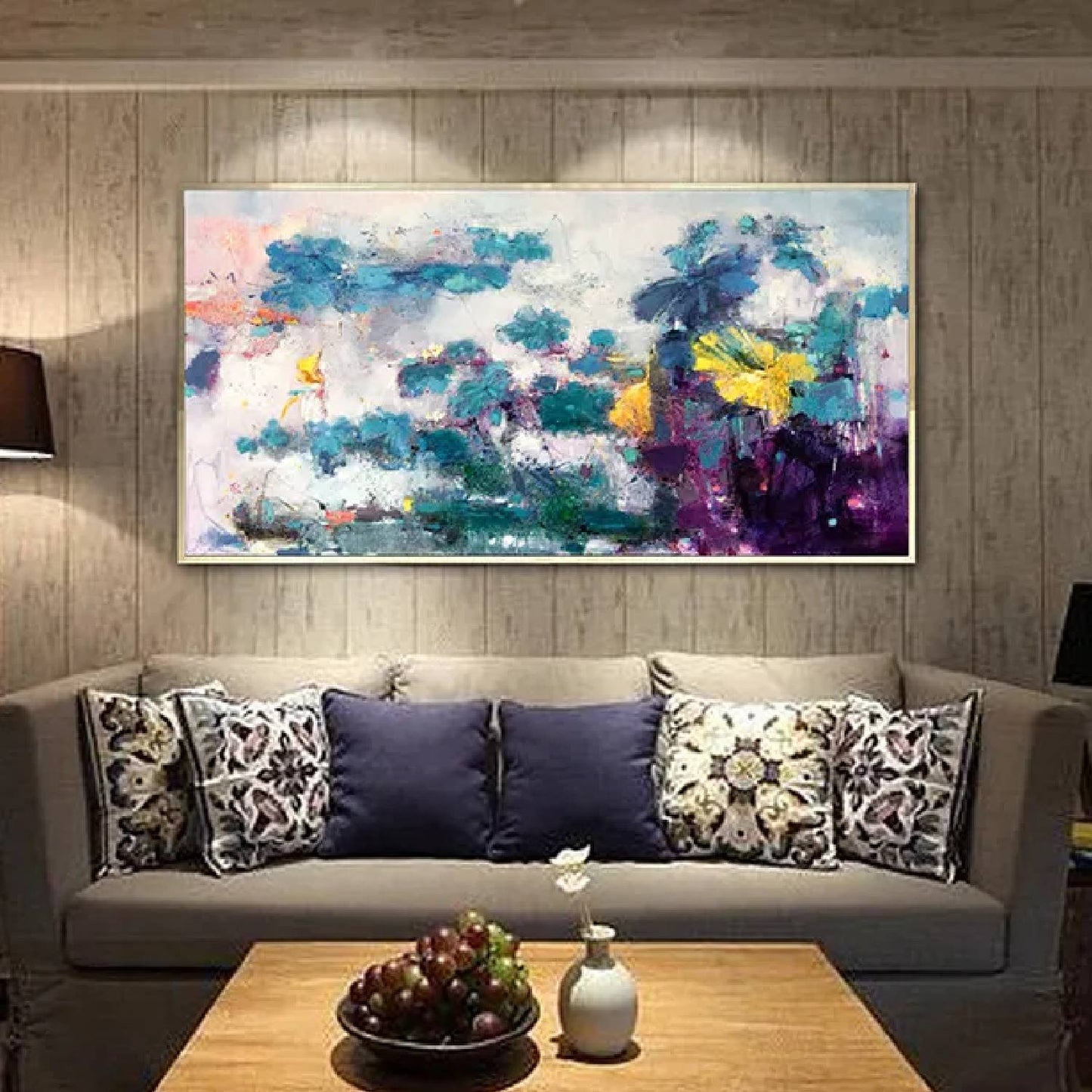 Abstract Blue Contemporary Flowers Wall Painting