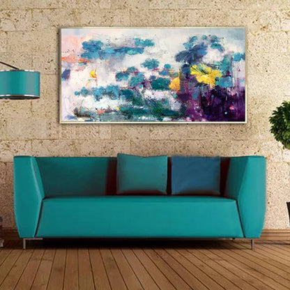 Abstract Blue Contemporary Flowers Wall Painting