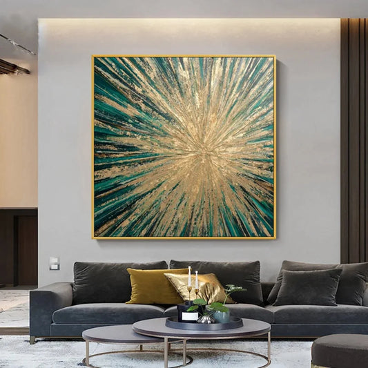 Abstract Gold and Emerald Green Overflowing Textured Artwork