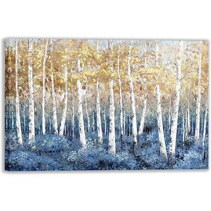 Pastel Blue Yellow Birch Rainforest Abstract Art