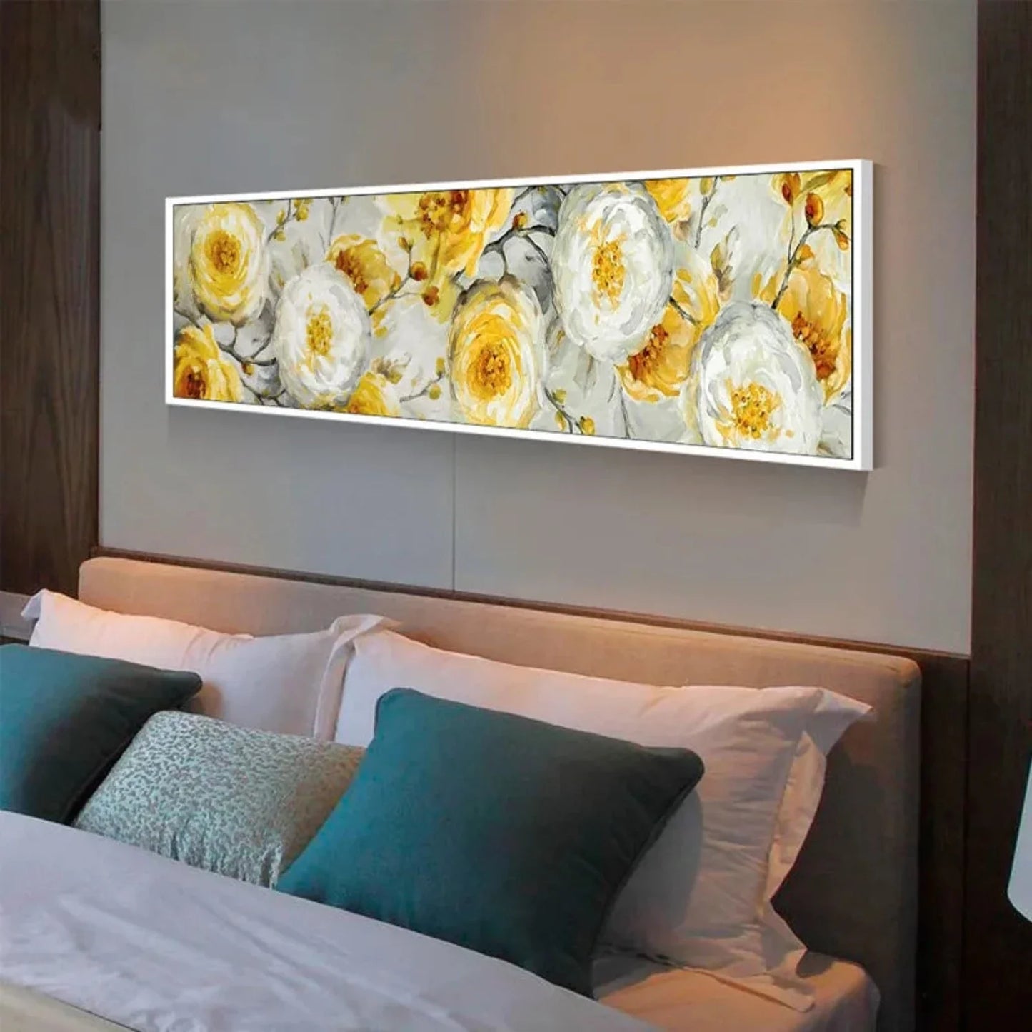 Large Yellow White Peony Flowers Abstract Painting