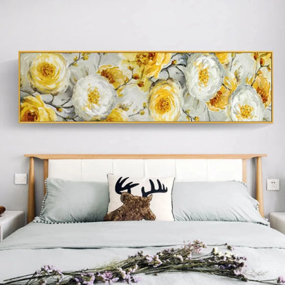 Large Yellow White Peony Flowers Abstract Painting