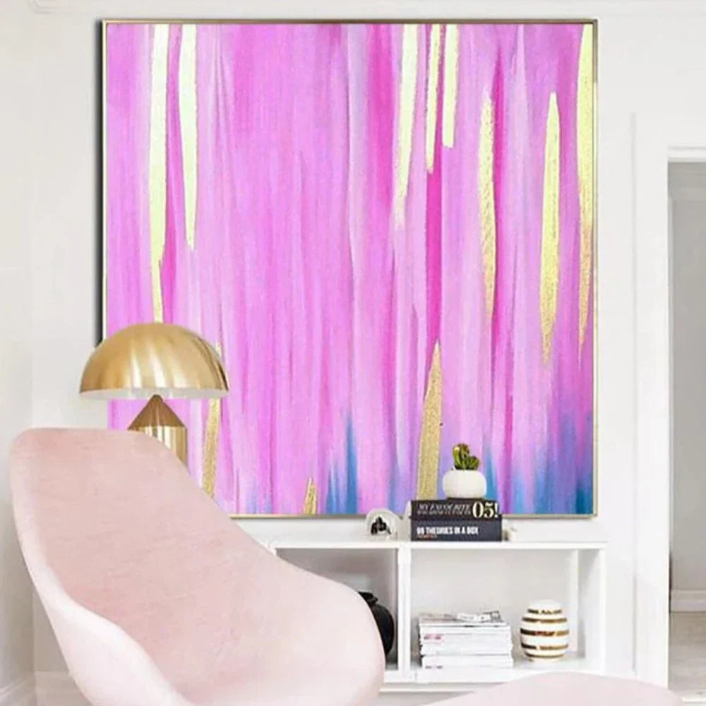 Acrylic Pink Line Brushstrokes Abstract Oil Painting