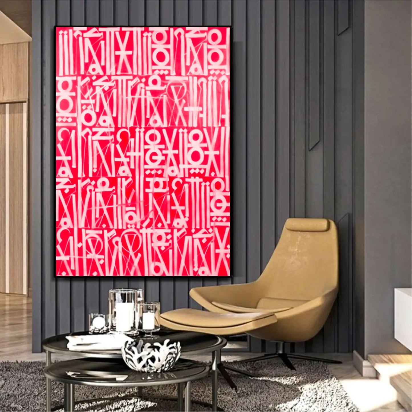 Modern Red Retna Reproduction Calligraphic Wall Art